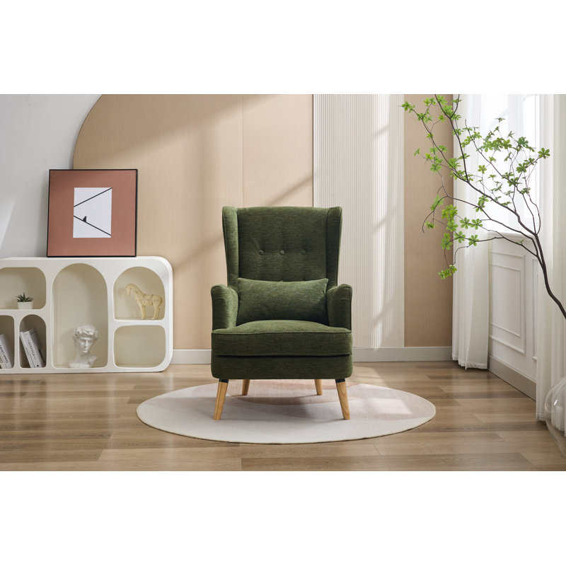 Lila Upholstered Wingback Chair, Moss