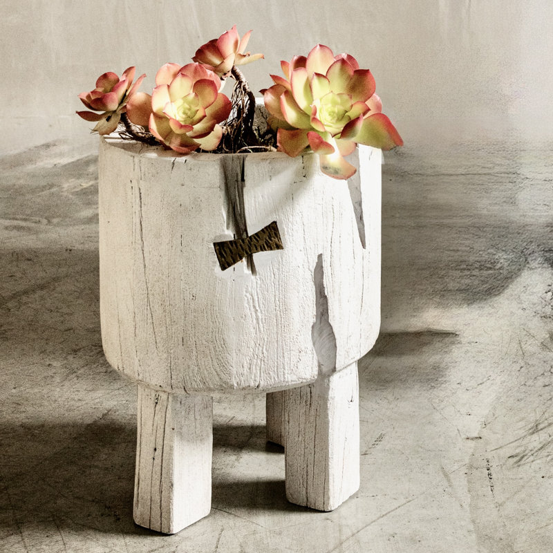 Arctic Heirloom Planter ~ A modern take on timeless craftsmanship, this handcrafted 100% reclaimed wood planter features a refined whitewashed finish, accented by brass butterfly joinery, transforming natural imperfections into sculptural beauty.