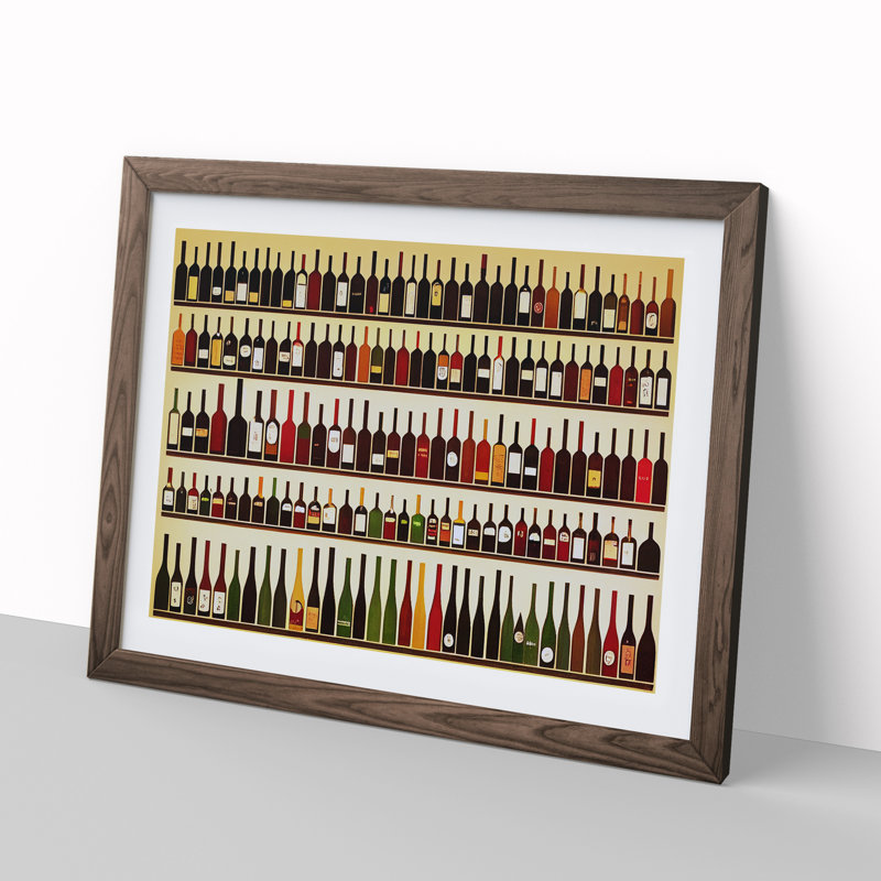 XH1022-10163X Wine Bottle Art Retro Vol.1 - Single Picture Frame Print, Walnut, 25cm H x 34cm W x 2cm D