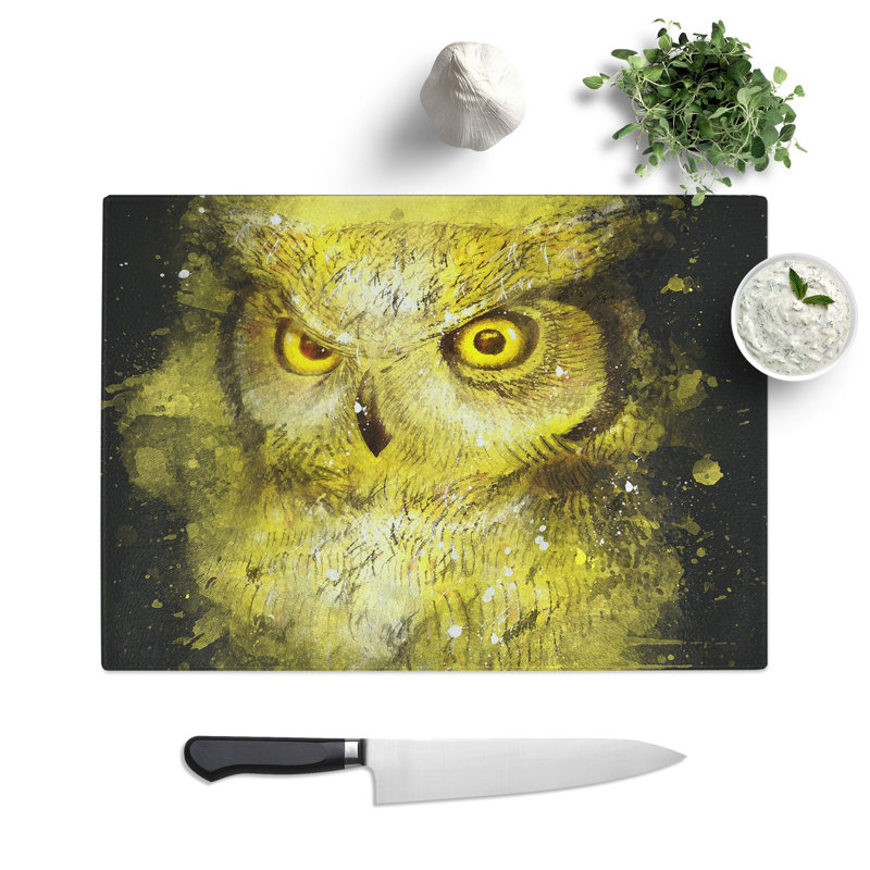 Tempered Glass Sketch of an Owl Chopping Board, 28.5 cm x 39 cm