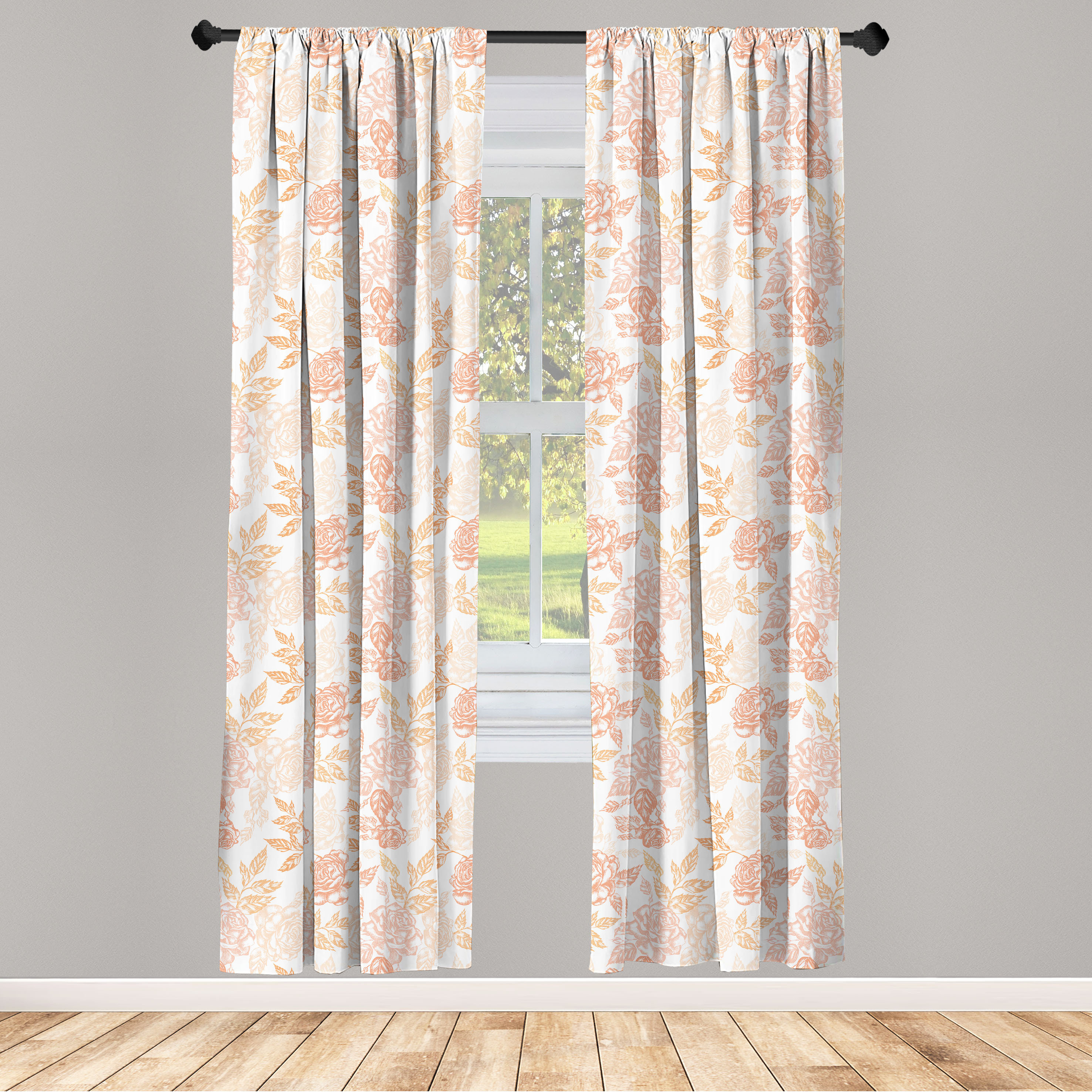East Urban Home Vintage Rose 4-Panel Curtains, Peachy Tone Floral Art, Peach Pale Peach White | Wayfair