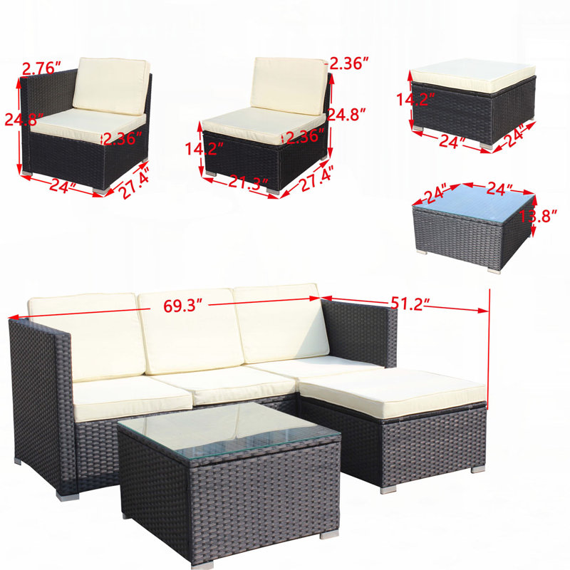 5-Piece PE Rattan Wicker Cushioned Sofa Sets