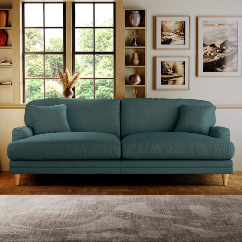 Adaku 4 Seater Sofa  , Country Oak, Teal