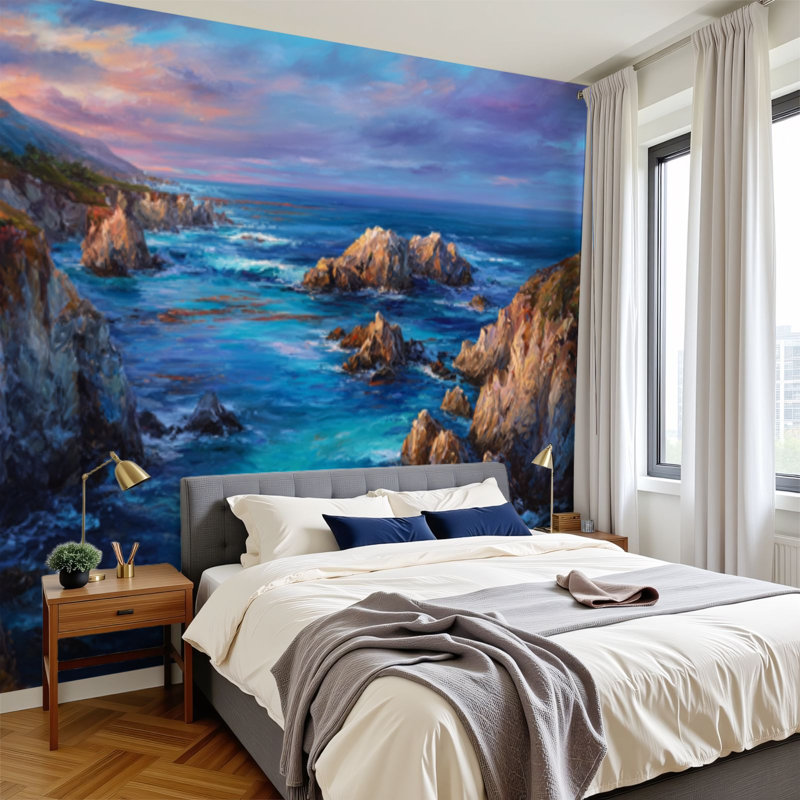Papier peint adhésif auto-adhésif moderne pour la chambre à coucher Peel and Stick L 100 "x l 144" avec impression de vagues
