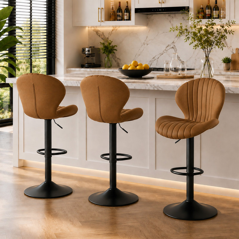 Tabouret de bar pivotant à dossier festonné, Brun