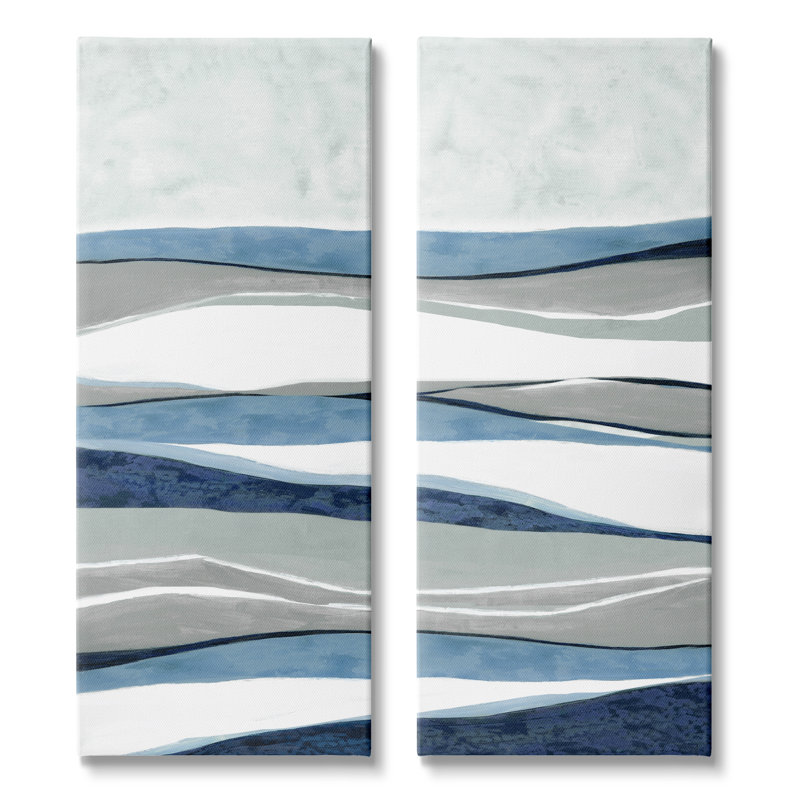 Abstract Striped Landscape Flowing Waves Pattern by Janet Tava - 2 Piece Wrapped Canvas Graphic Art Set
