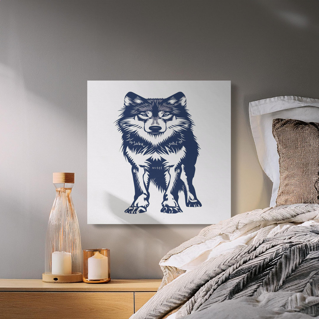 Powerful Navy Blue Wolf Canvas Wall Art, Modern Wildlife Animal Graphic Decor, Nature Lover Gift for Him Her, Home Office Statement Piece