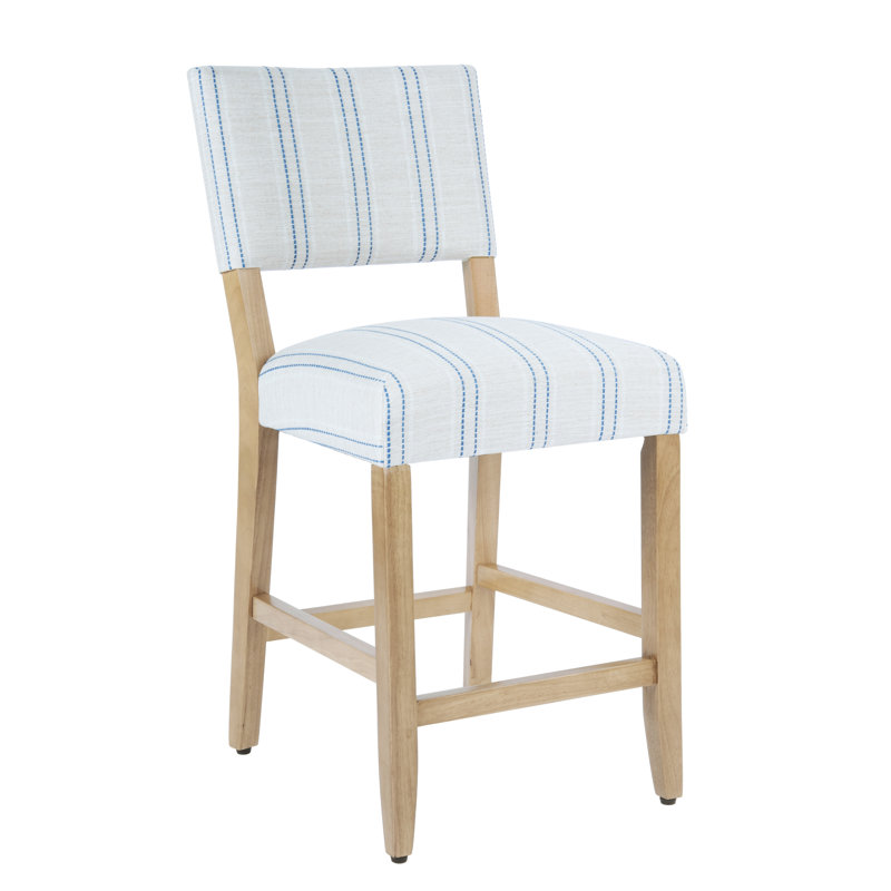 Open Back 24 Inches Counter Stool, Blue and White Stripe