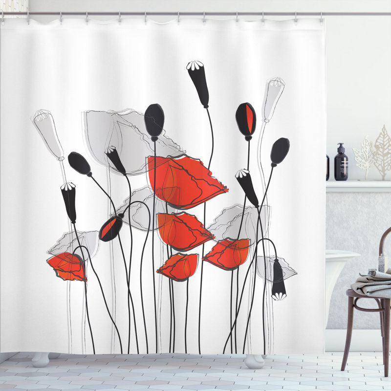 Ensemble de rideau de douche floral et crochets, H 70 po x l 69 po