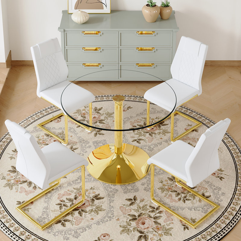 5 - Piece Pedestal Dining Set, White, 29.5" H x 35" L x 35" W