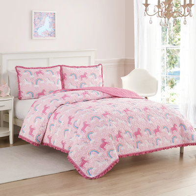  Unicorn Parade Pink Reversible Microfiber Quilt Set
