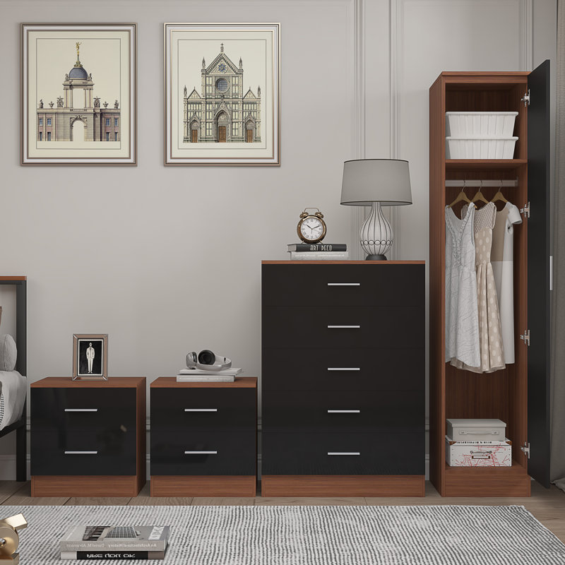 Eva Piece Bedroom Set, Black Gloss / Walnut