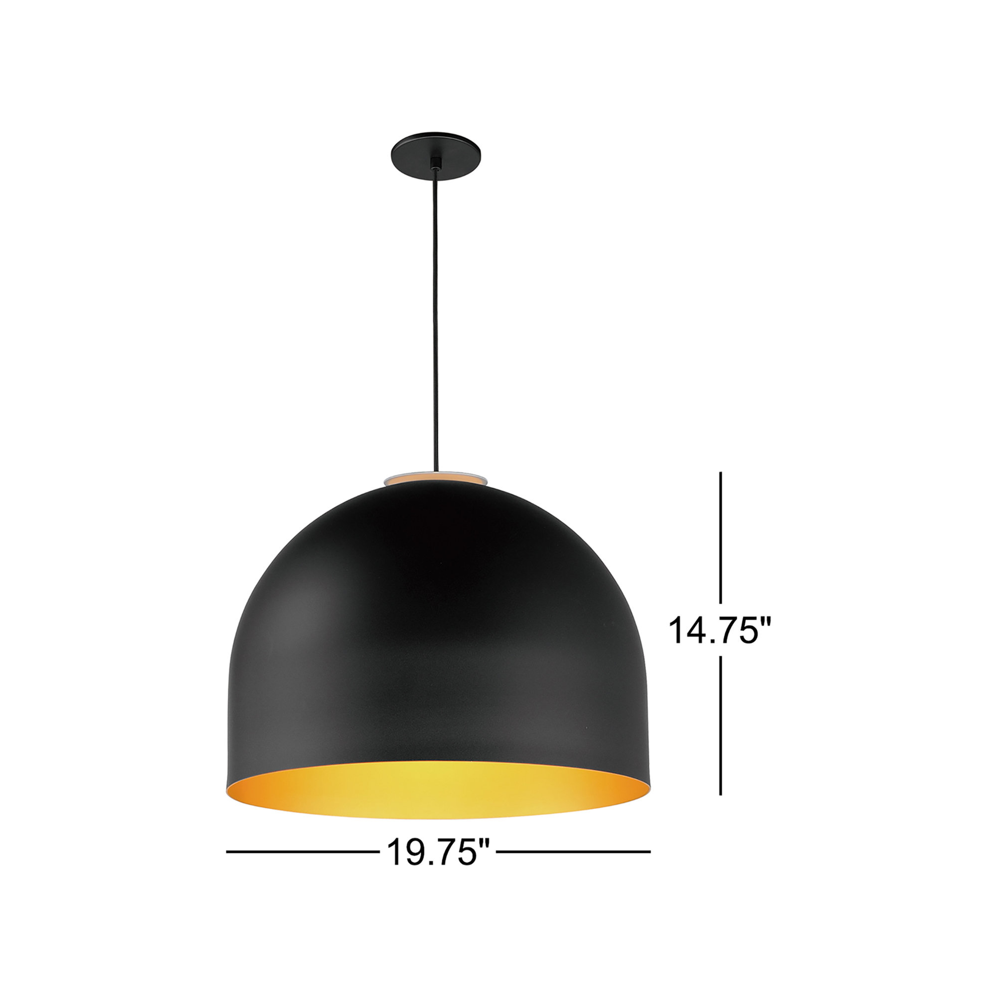 Mabeth Single Light Aluminum Dimmable Pendant, Matte Black/Gold, Matte Black/Gold, 14.75" H x 19.75" W x 19.75" D