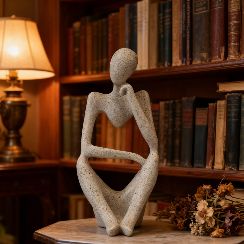 Mini sculpture en résine penseur créatif, décoration d'art abstrait pour la bibliothèque de bureau à domicile, décoration de la bibliothèque, côté gauche