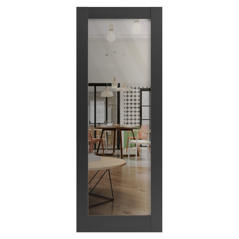 Panneau de porte de grange à dalle | Verre transparent noir mat Lucia | Portes intérieures robustes avec finition