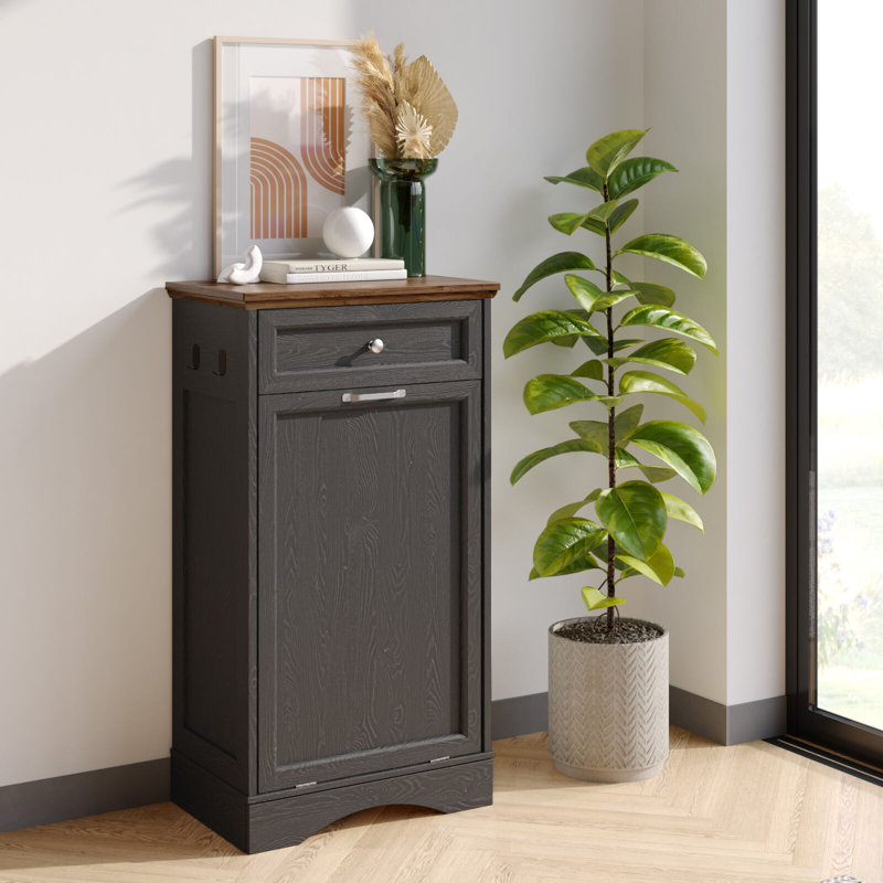 Wood Handle Tilt Out Trash Can - 10 Gallons, White/Brown