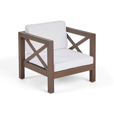 Fauteuil club en bois d'acacia Brava Modern pour patio et terrasse - Coussins résistants à l'eau