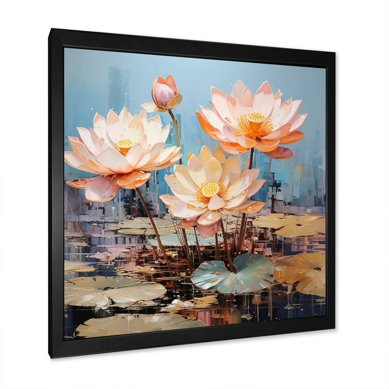 Lotus Pond Blooms Come Alive, H 30 po x l 30 po x P 1 po, Cadre simple noir