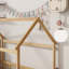 Lit simple en bois avec structure de toit et garde-corps, finition naturelle pour chambre d'enfant-1495094222