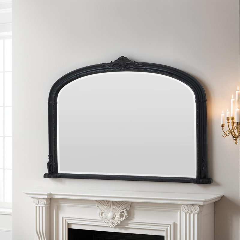 Overmantle Arched Bevelled Victorian Mirror, Black