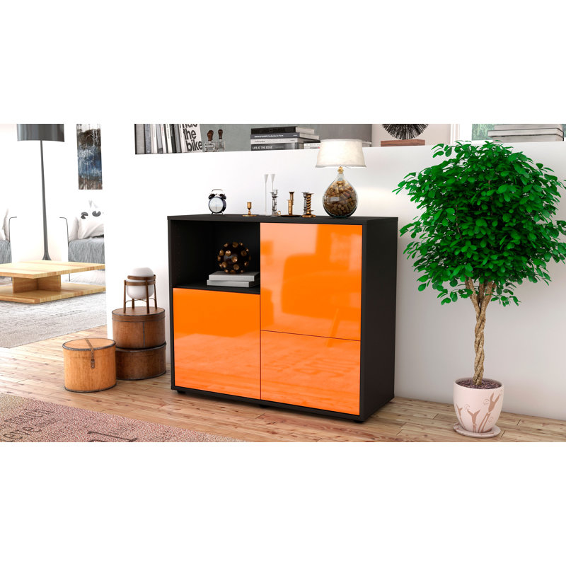 Powhattan 92cm Sideboard, Anthracite/High-gloss orange
