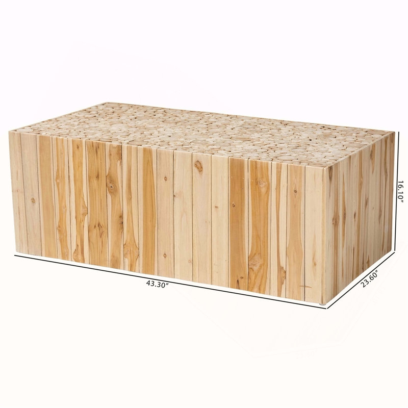 Table basse en teck naturel bohémien avec bûches en bois recyclées uniques