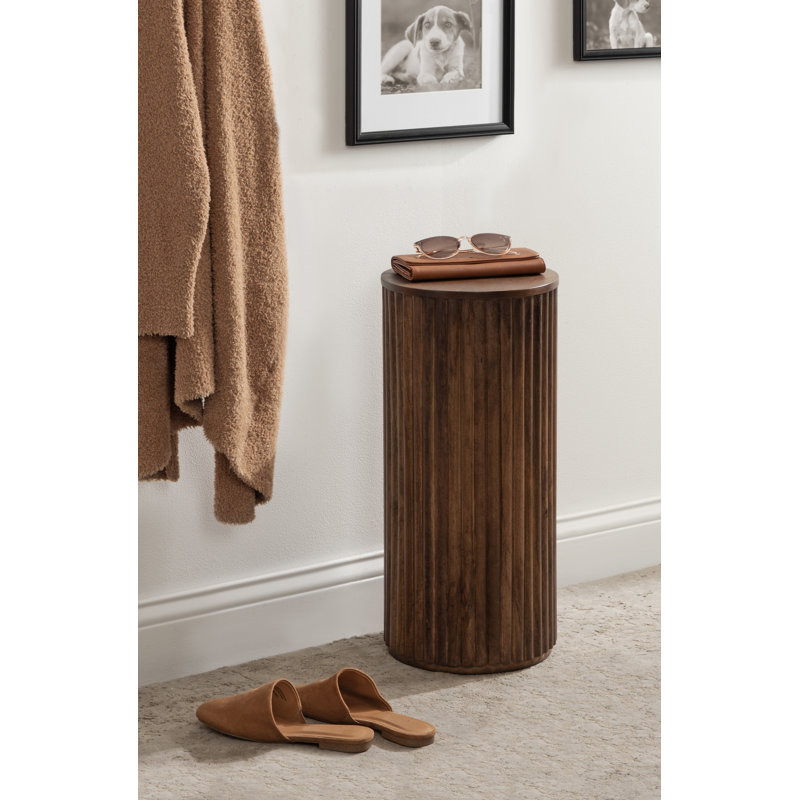 Table à boissons ronde en bois nervuré, Bois brun foncé