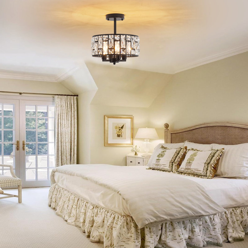 Modern Matte Black Crystal Semi Flush Mount Ceiling Light