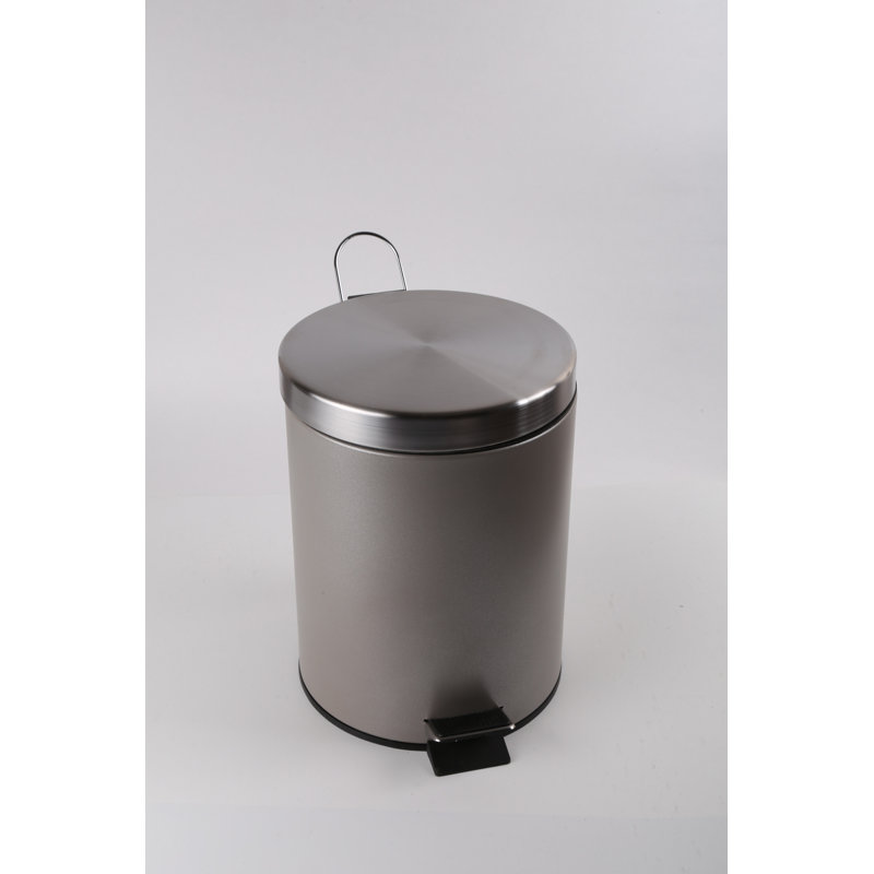 Gray Stainless Steel Round Step Trash Can with Pedal, 5 Liter