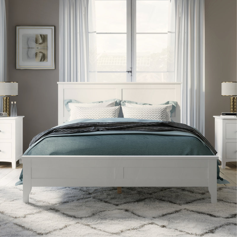 Modern White Solid Wood Platform Bed, Full