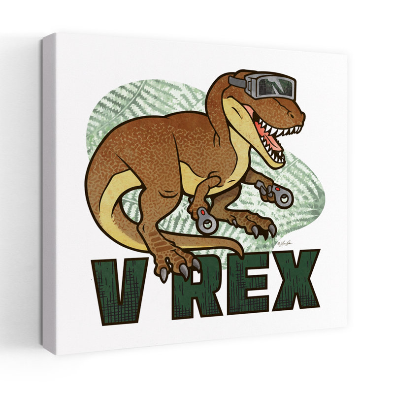 Art contemporain V Rex avec des dinosaures fantaisistes, H 18 po x l 18 po
