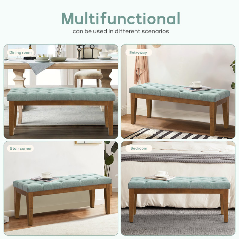 Isaura Polyester Upholstered Bench, Teal, 19" H x 44" W x 16" D