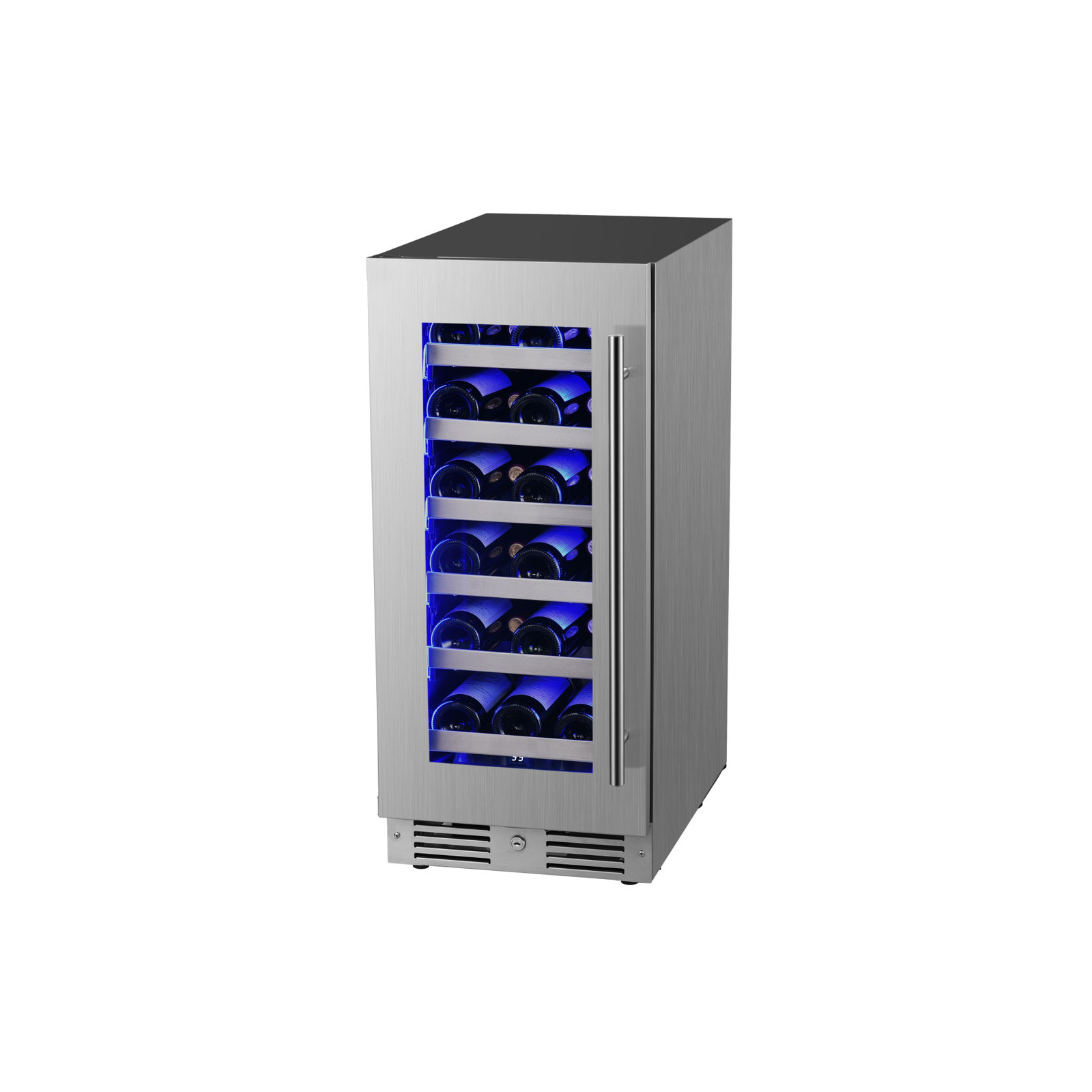 15 Inch Wide 23 Bottle Capacity Single Zone Wine Cooler with Alternating (Blue, White, Amber) LED lighting, Door Alarm, Touch Control Panel and Lockab | Fridge.com