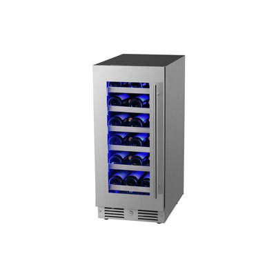 15 Inch Wide 23 Bottle Capacity Single Zone Wine Cooler with Alternating (Blue, White, Amber) LED lighting, Door Alarm, Touch Control Panel and Lockab