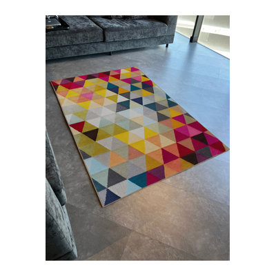Multi Color Gradient Geometric Triangle Shape Pattern Creative Modern Decorative Machine Washable Area Rug