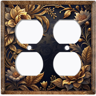 Metal Light Switch Plate Cover; US Standard Size 2 Gang Duplex - Vintage Floral Border Frame