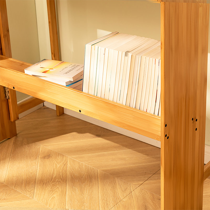 Bamboo Folding Desk, Space-Saving Computer Desk for Small Spaces, Foldable Study Table with Open Shelf for Bedroom, Home Office, Dorm, Natural Solid Bamboo Construction