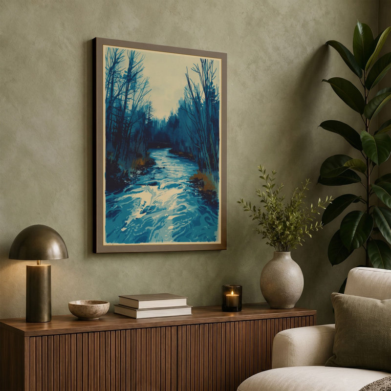 Woodland Stream Scandinavian - Wrapped Canvas, 30x20 - 76.2 x 50.8 cm, Ochre Border