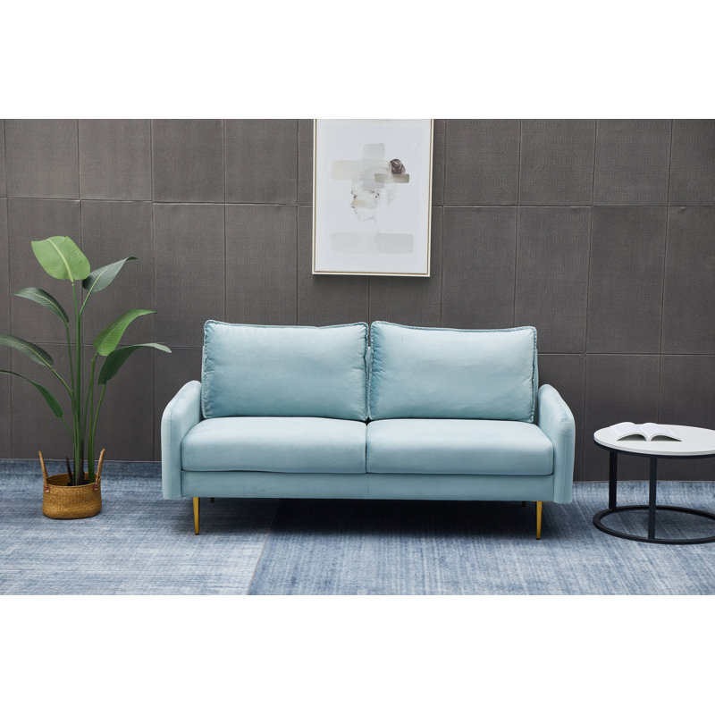Emteas 57.3'' Velvet Loveseat, Light Grayish Cyan Velvet, 34" H x 57.3" W x 32" D
