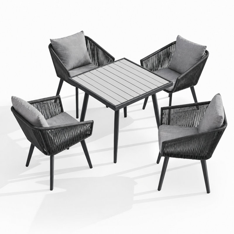 5 - Piece Wicker Patio Dining Set with Durable PET Tabletop (Seats 4), 4, Gray