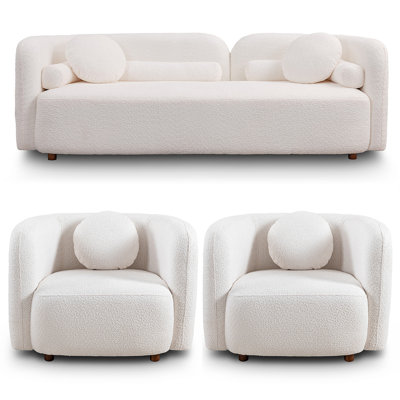 C32508, 3+1+1,  Luxury Modern Sofa Couch For Living Room, White Boucle Upholstered Cloud Couch For Apartment Home Office, 3 Seater
