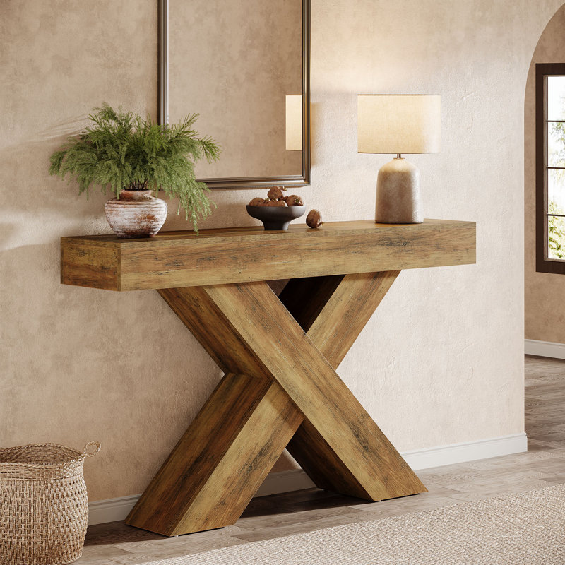 Farmhouse 55" Console Table, Wood Entryway Table with X-Shaped Legs