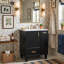 Meuble-lavabo moderne 24 po en bois massif avec lavabo en céramique, tablette de porte et panier coulissant à 2 niveaux (noir / blanc / gris-bleu)-472164306