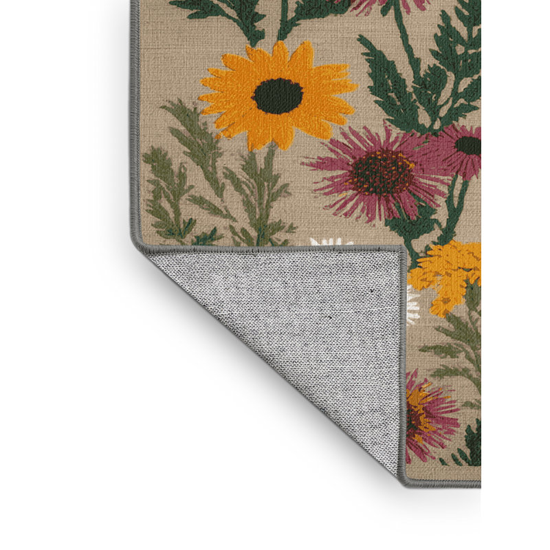 Machine Washable Botanical Gray Area Rug, Rectangle 5' x 7'
