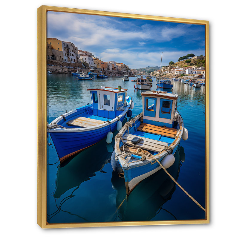 Espagne, village de pêche côtier I - Espagne, reproduction d'art mural, H 20 po x l 12 po x P 1 po, Cadre flottant doré