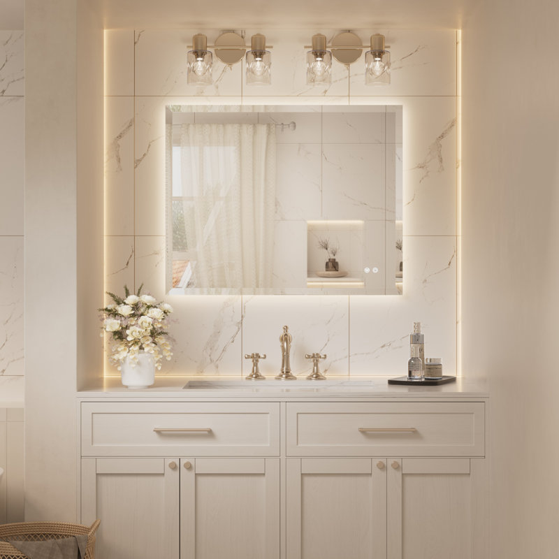 Beveled LED Backlit Bathroom Vanity Mirror, 32" x 40"