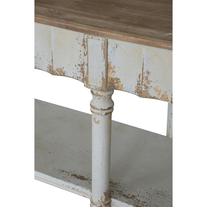 Console 63 x 19,5 x 35,5 po à trois niveaux en bois avec finition blanc vieilli et beige