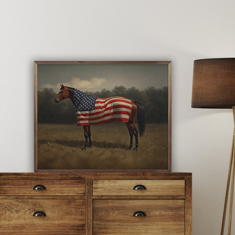 Cheval avec couverture drapeau, H 24 po x l 30 po