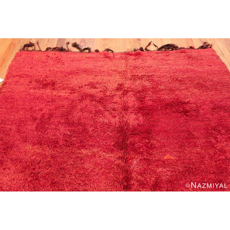 Tapis à poils longs rétro marocain rouge