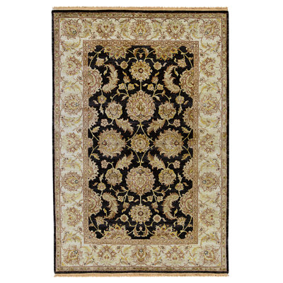 High-Quality Hand-Knotted Black And Ivory Area Rug